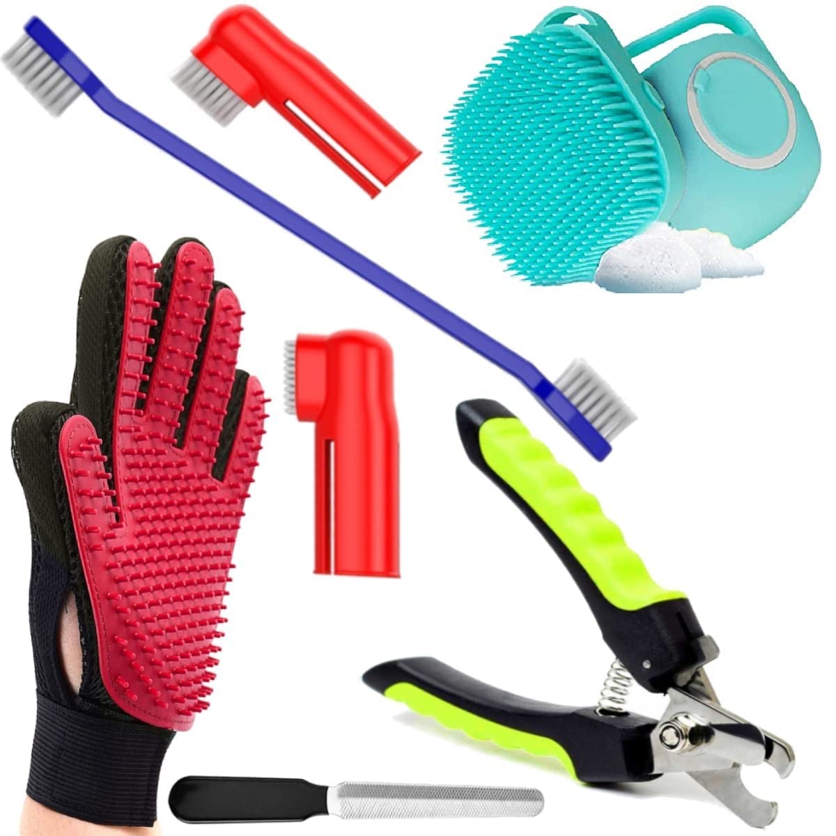 Kittupet Self Cleaning Slicker Brush Grooming And Shedding Hair Brush, Grooming Hand Gloves, Nail Cutter And Pet Massaging Hair 