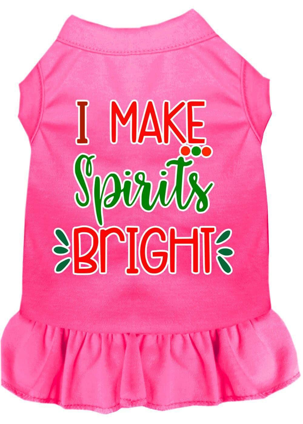 Christmas Pet Dog & Cat Dress Screen Printed, "I Make Spirits Bright" Black W/Bright Pink LG (10-14 lbs.)