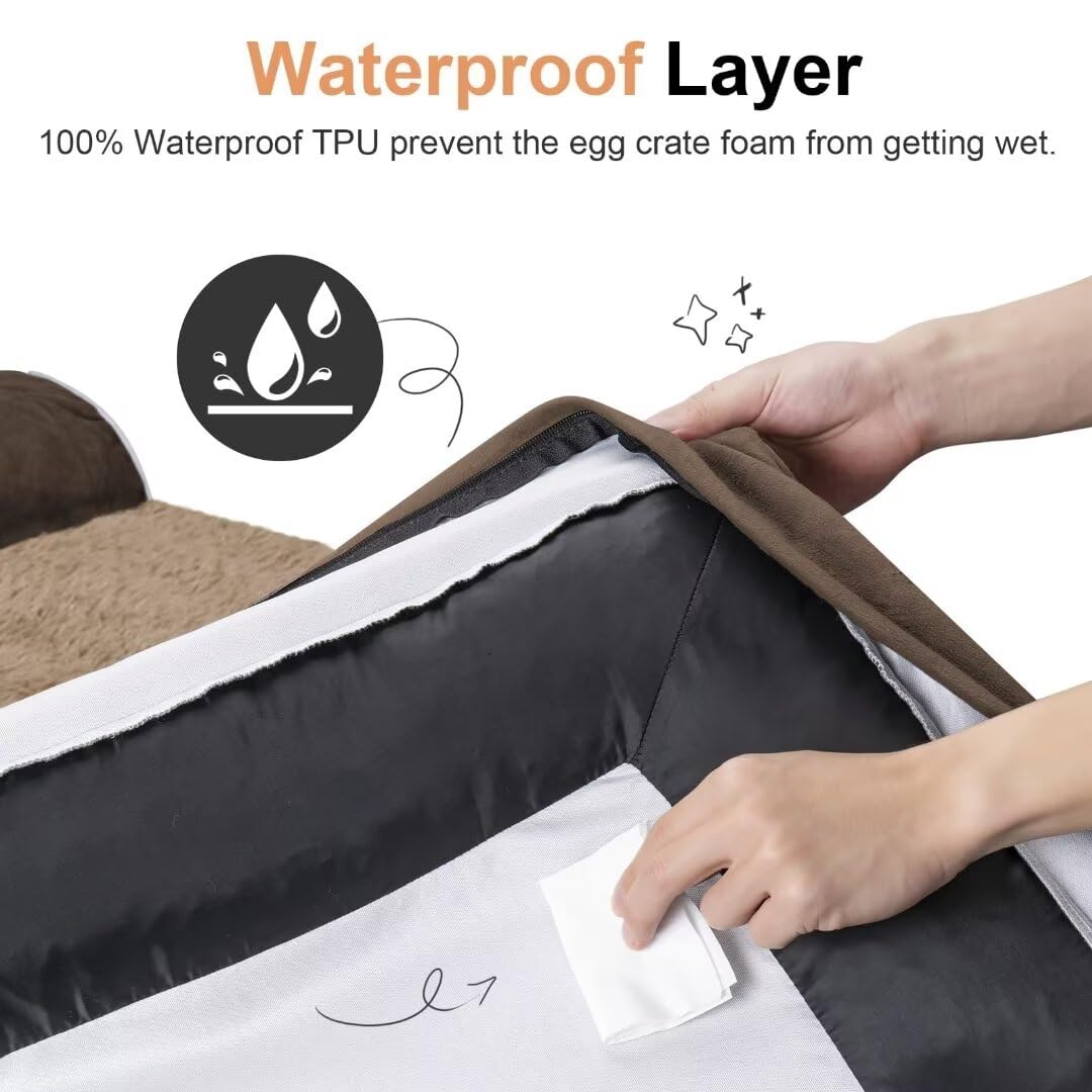 NANUYA Large Orthopedic Dog Bed, Memory Foam, Waterproof, Washable, Brown, 44"L x 34"W x 6.5"Th, Removable Cover for Big Dogs