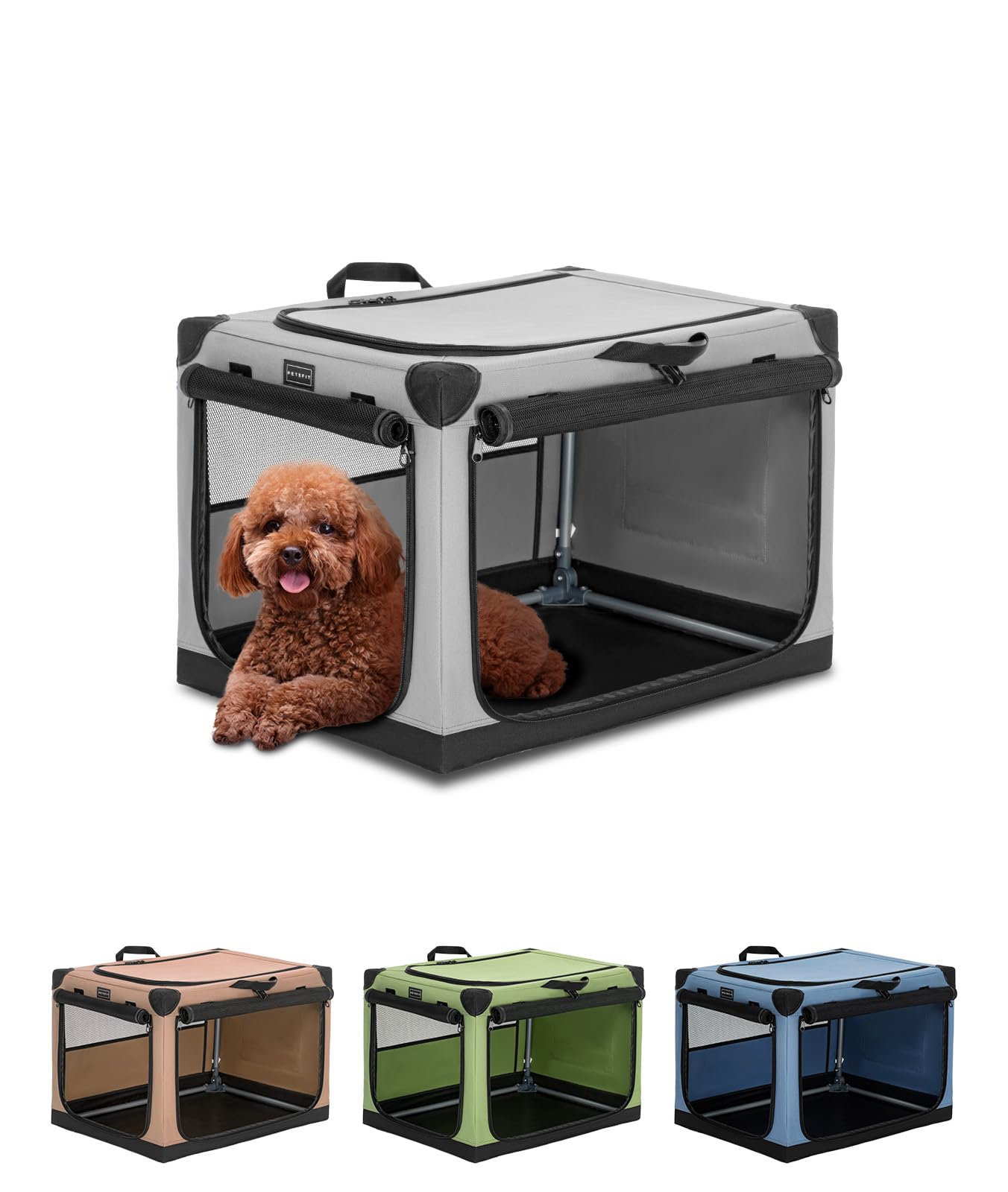 Petsfit 26 Inch Dog Travel Crate, Adjustable Fabric Cover By Spiral Iron Pipe, Chew Proof 3 Door Design, Portable Dog Kennel Ind