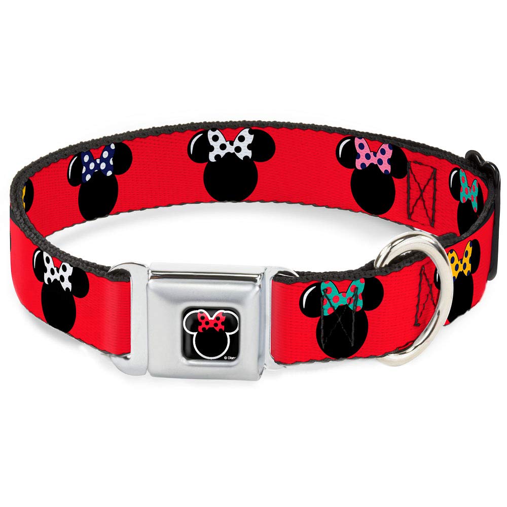 Buckle-Down Seatbelt Buckle Dog Collar - Minnie Mouse Silhouette Red/Black/Polka Dot - 1' Wide - Fits 11-17' Neck - Medium
