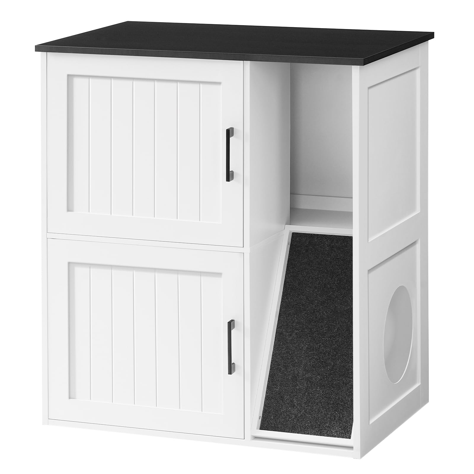 MAHANCRIS Litter Box Enclosure for 2 Cats, Hidden Litter Box Furniture with Scratch Pad, Double Litter Boxes Enclosure, Wooden C