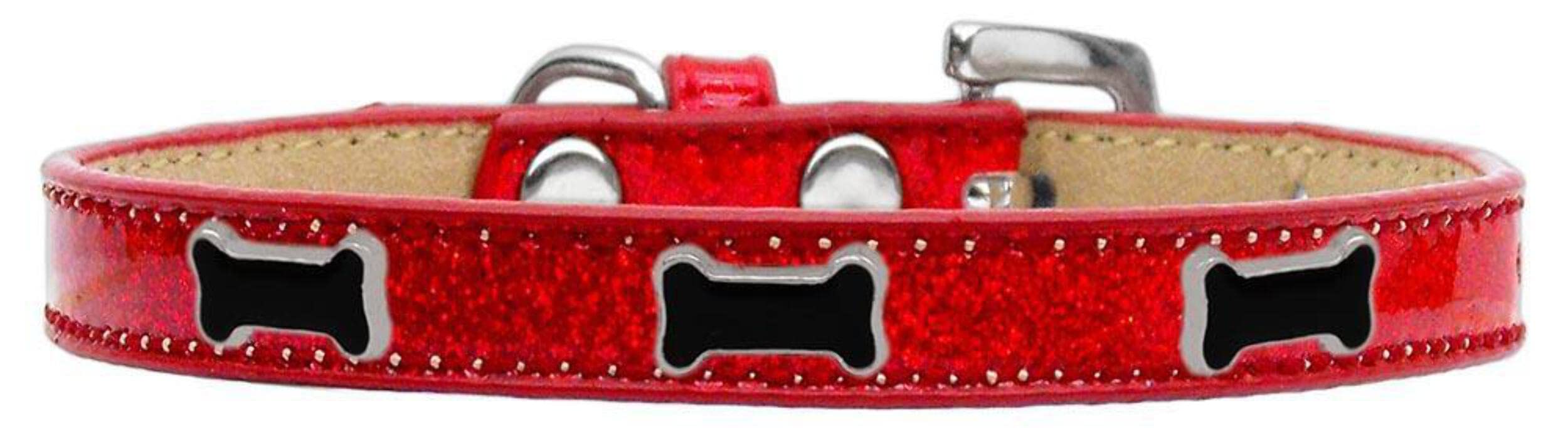 Mirage Pet Products Black Bone Widget Dog Collar Red Ice Cream, Size 16