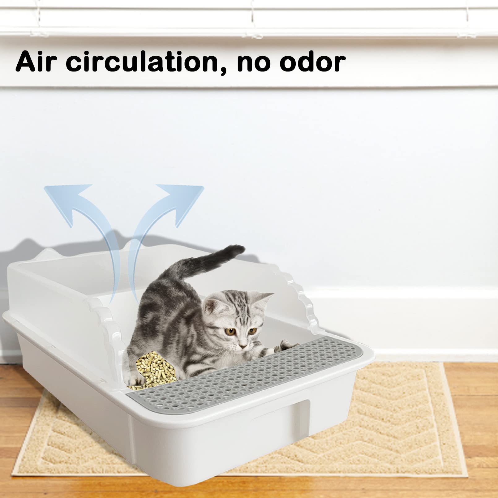 Muyg Open Cat Litter Box With High Side,Anti-Splashing Cats Litters Pan,Kitten Toilet With Litter Sifting Scoop,Semi-Enclosed Re