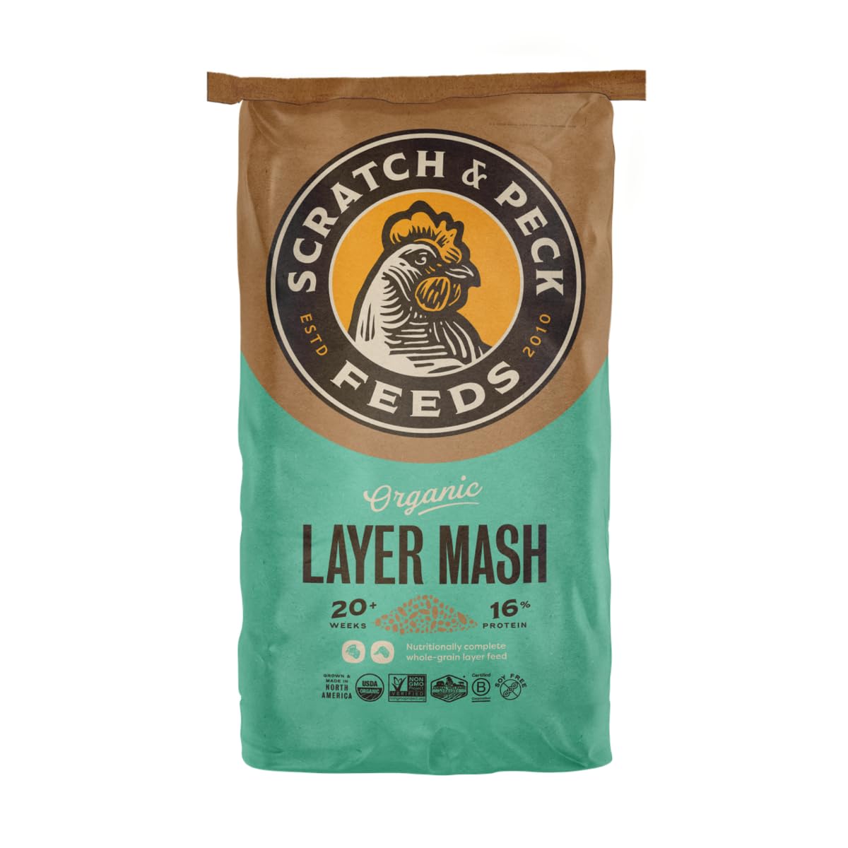 Scratch and Peck Feeds Whole Grain Layer Mash Chicken and Duck Feed - 25 lbs Bag - Corn-Free and Soy-Free - 16% Protein, Certifi