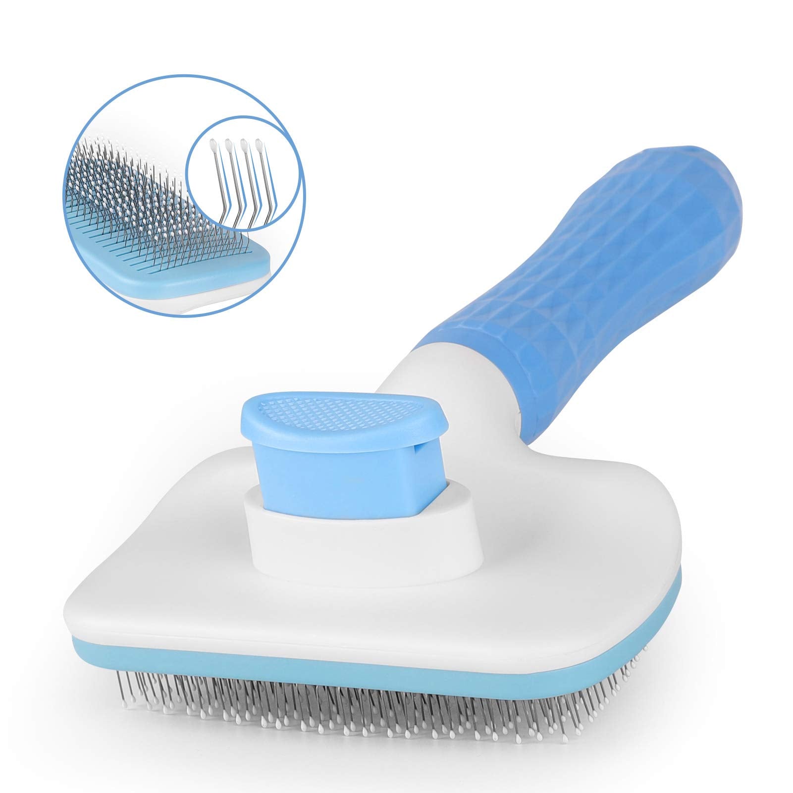 Pups&Pets SelfCleaning Hard Bristle Slicker Grooming Brush For Long And ShortHaired Shedding Tangles And Gently Deshedding Gr