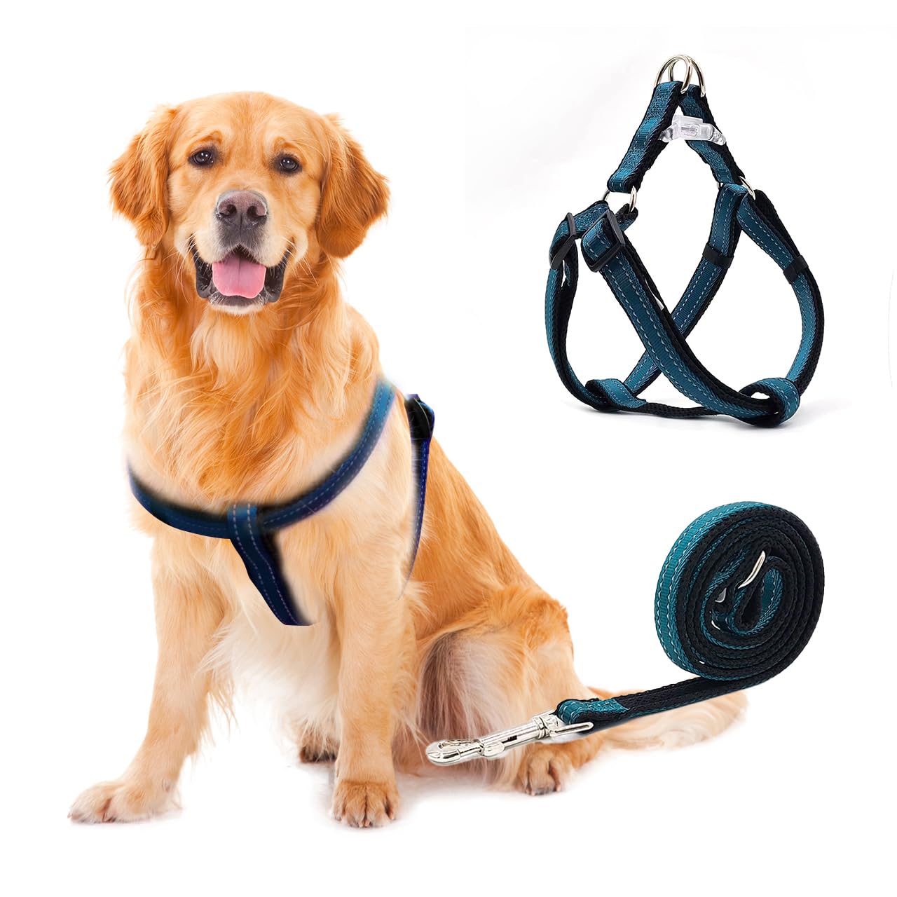 Reflective No-Pull Dog Harness And Leash Set For Large Dogs - Quick-Release Buckle, Adjustable Step-In Design With Double D-Ring