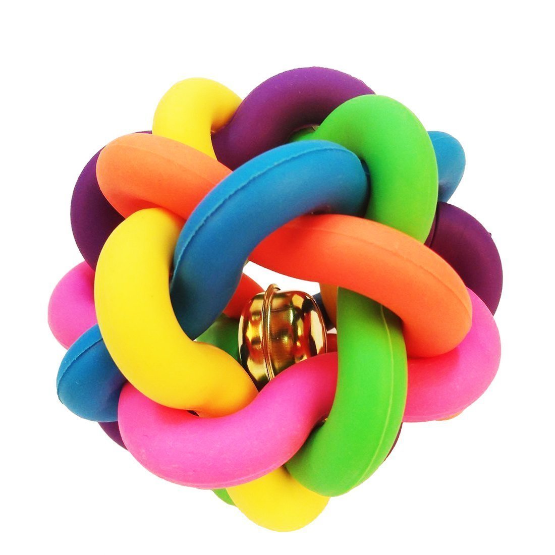 Jainsons Pet Products Dog Chew Knot Ball Woven Braided Rainbow Bouncy Rubber Toy With Jingle Bell Inside For Pet Training And Te