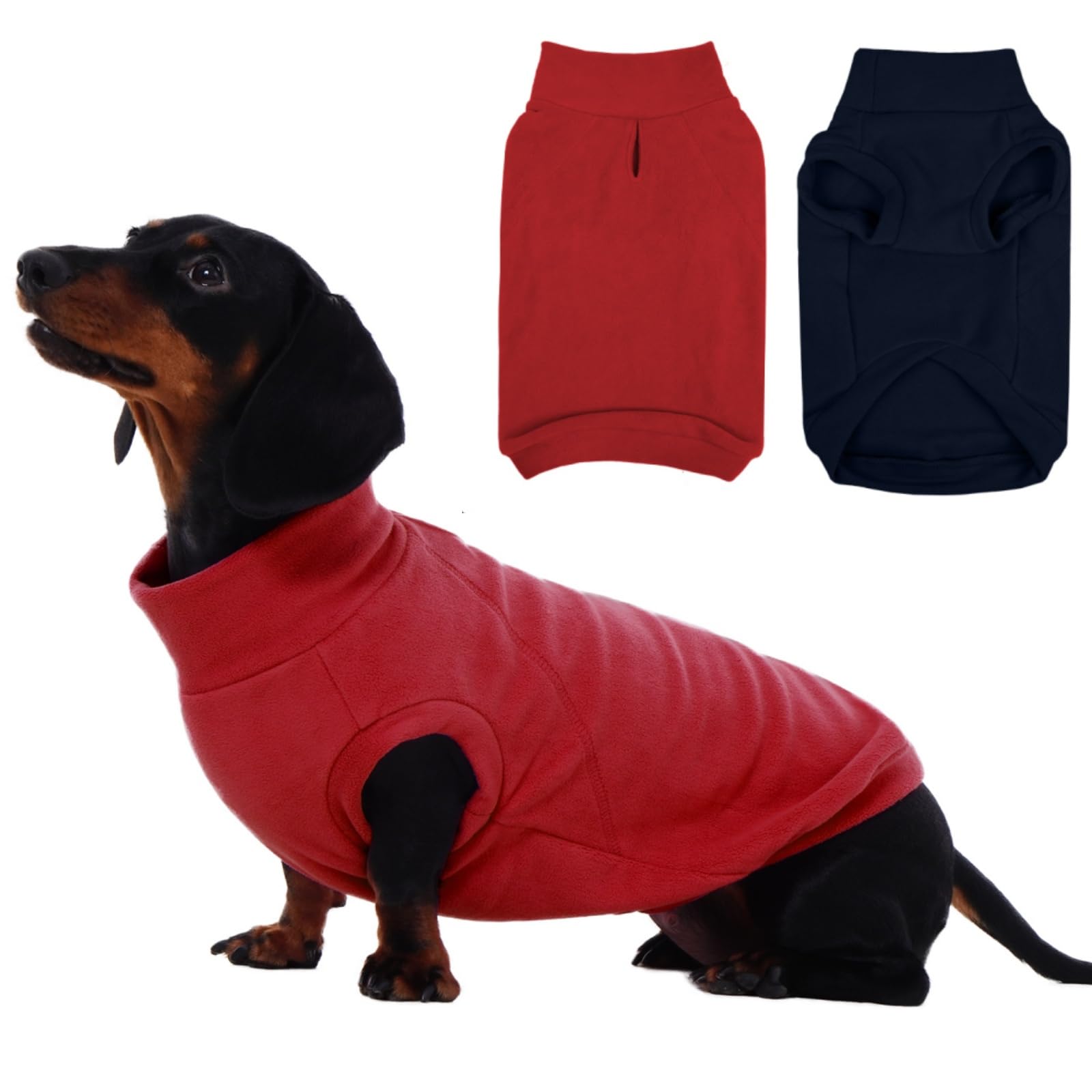 IECOii 2 Pack Dog Sweater Boy Girl - Soft, Dachshund Stretchy Fleece Sweaters with Leash Hole for Fall & Winter, Medium Dogs Coa