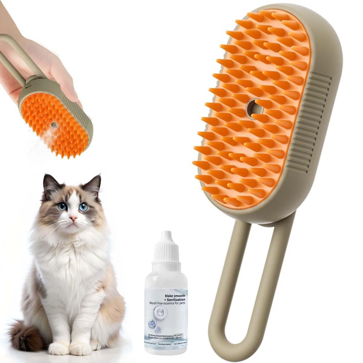 3 In 1 Cat Steam Brush, Pet Steam Cats Brushes Rechargeable AntiStatic Grooming Brushe, Vibration Massage Cleaning Shedding & C