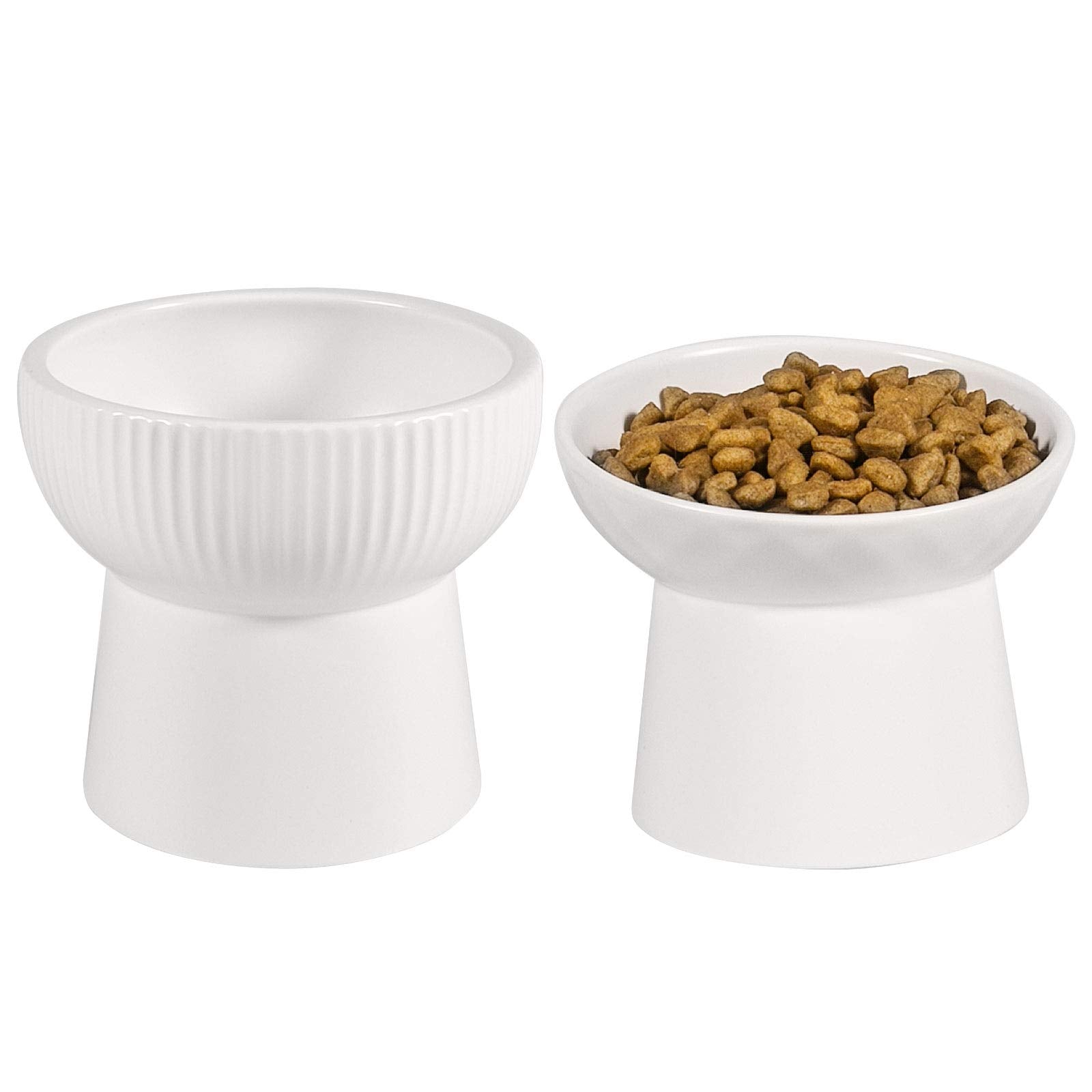 Qucey Ceramic Cat Food and Water Bowl Set, Raised Tilted Cat Feeder Dishes with Stand, Elevated Pet Food Bowl for Cats and Small