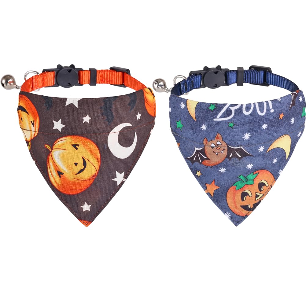 Halloween Cat Collars Breakaway With Bandana Bell Pet Kitten Adjustable For Small Dog Puppies Girl Boy
