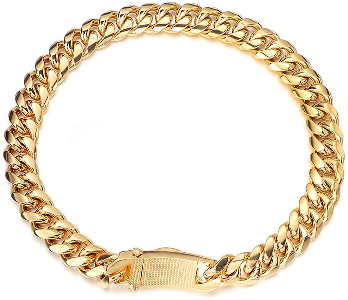 Aiyidi Heavy Duty Dog Chain Collar Stainless Steel 14Mm 18K Gold Cuban Link Training Walking Metal Choke Dog Collar Suitable For
