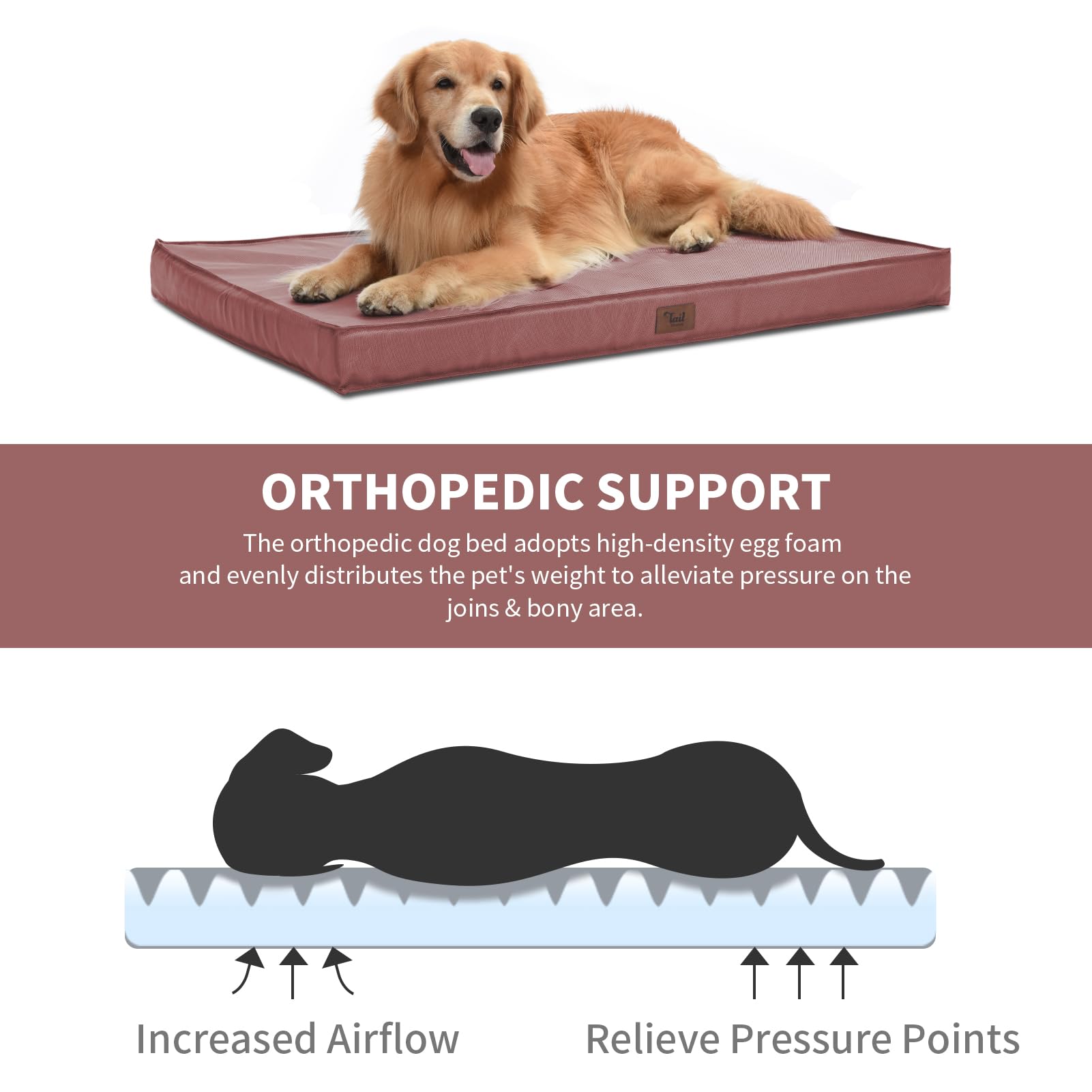 Tail Stories Outdoor Extra Large Dog Bed, Jumbo Waterproof Dog Bed For Large Dogs, Orthopedic Egg Foam Pet Bed Mat With Removabl
