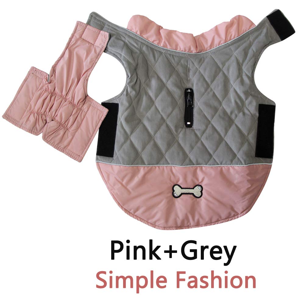 Vecomfy Reversible Dog Coats For Large Dogs Waterproof Warm Dog Jacket For Cold Winter,Pink And Grey Xxl