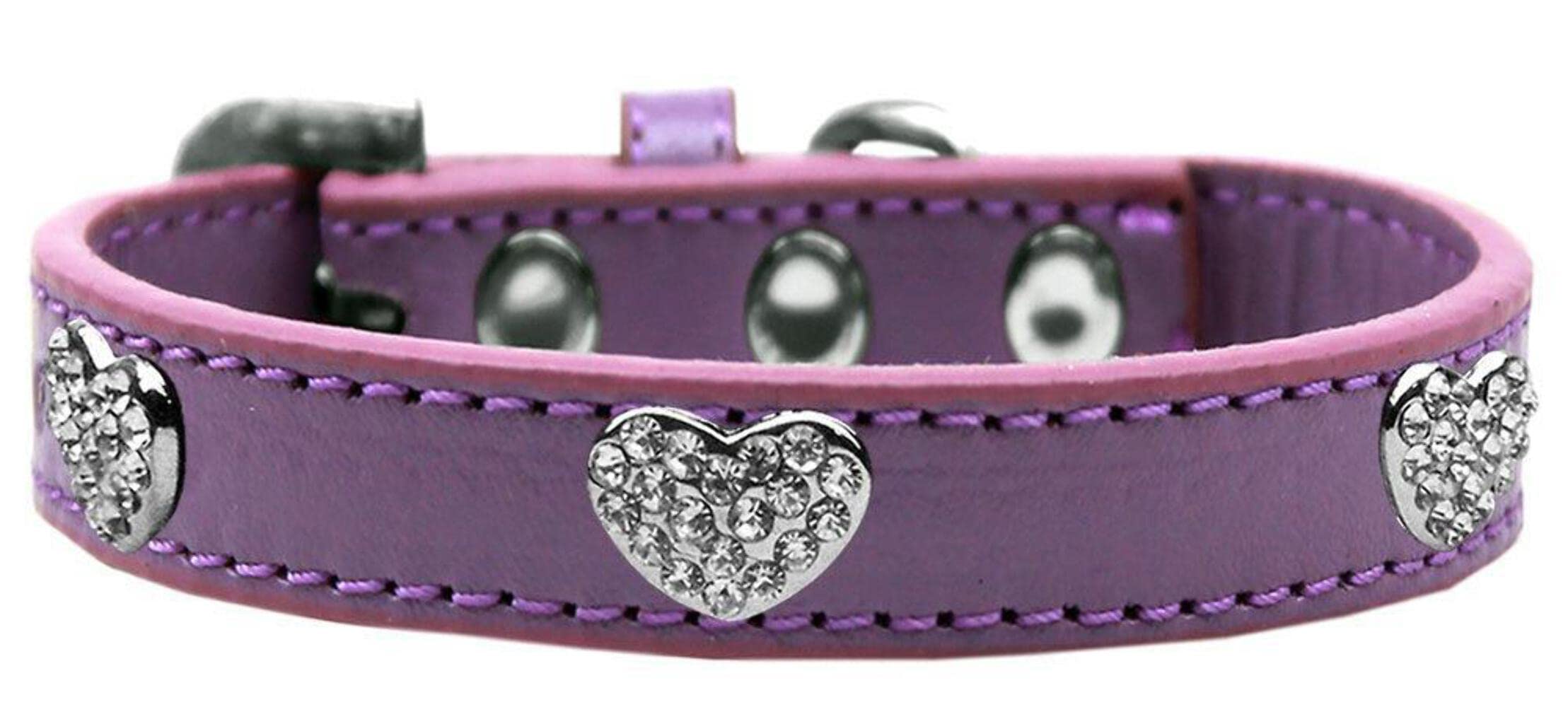 Dog, Puppy & Pet Widget Fashion Collar, "Clear Crystal Heart" Aqua 10