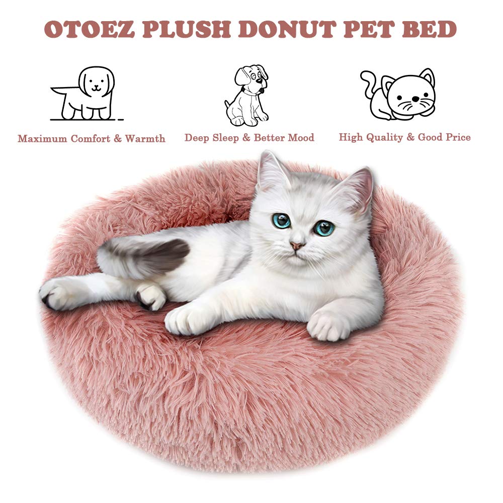 Otoez Kitten Puppy Bed Small Round Dog Cat Beds Anti Anxiety Plush Pet Calming Donut Bed With Non-Slip Waterproof Bottom, Washab