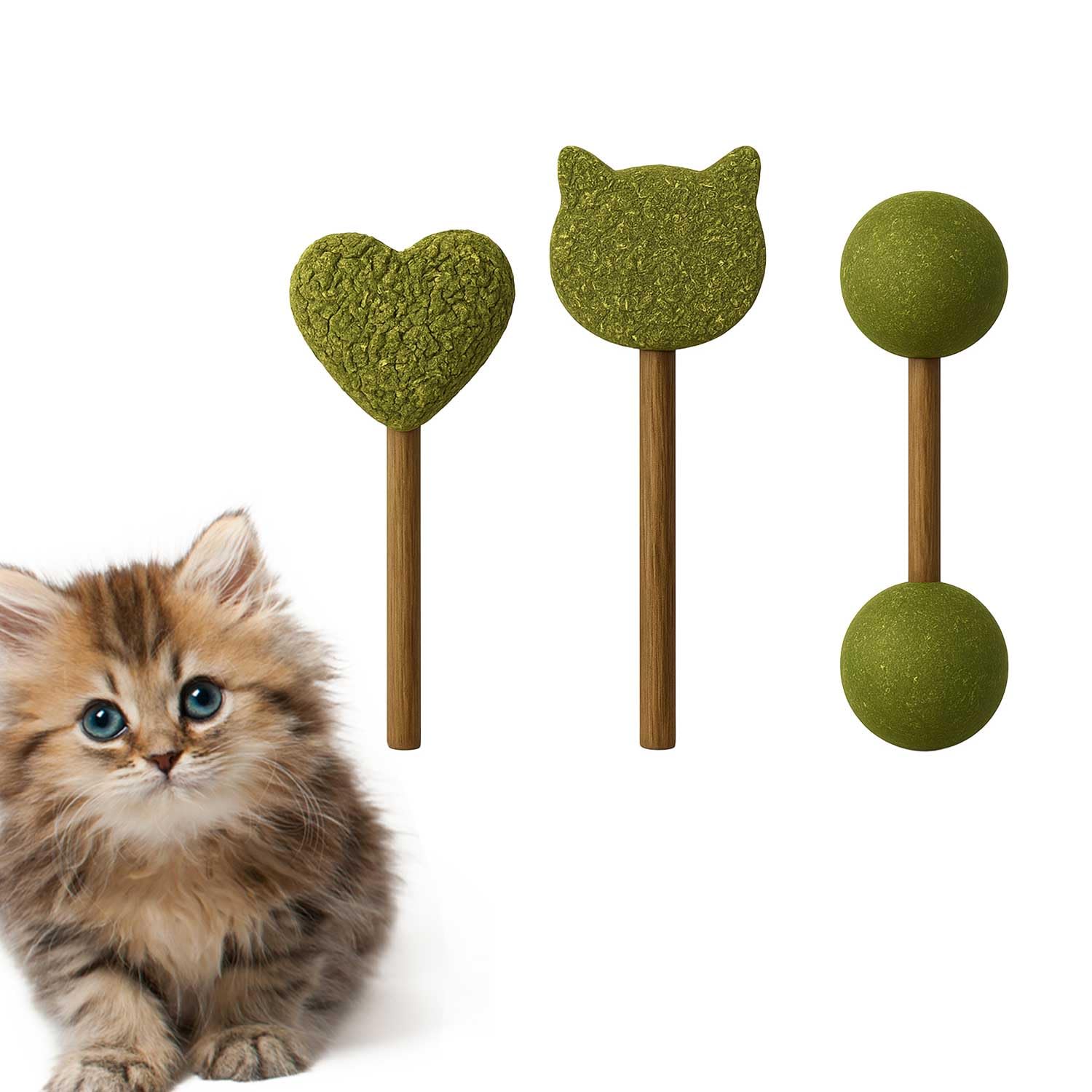 Pawbabas 3In1 Catnip Lollipop Stick Toys For Cats | Natural Silvervine & Catnip Candy Set With Heart, Teddy & Dumbbell Shapes 