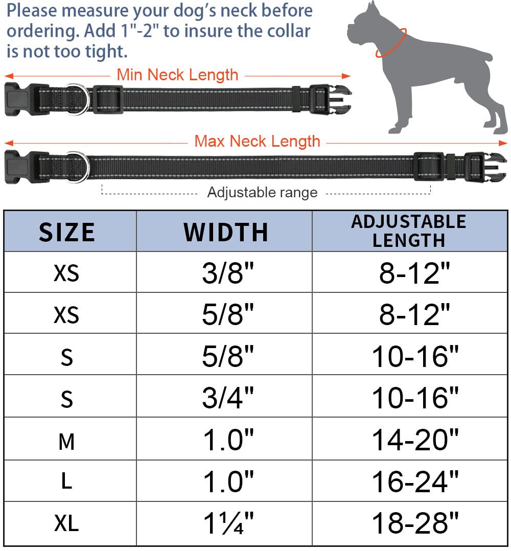 Taglory Reflective Adjustable Dog Collars For Puppy Small Medium Large Dogs, Thin Nylon Webbing And Quick Release Plastic Buckle(Black Medium)
