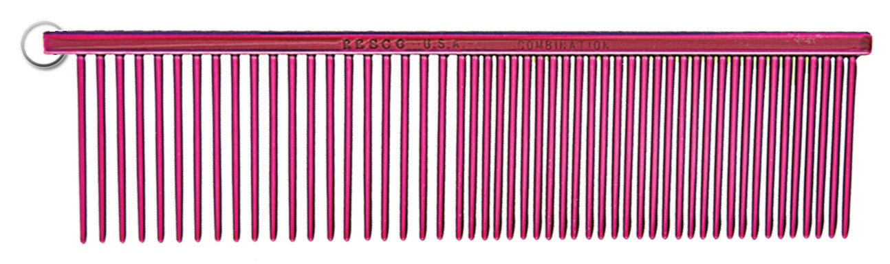 Resco Professional Anti-Static Best Dog, Cat, Pet Grooming Comb, Medium/Coarse Tooth Spacing, 1.5-Inch Pins, Candy Red