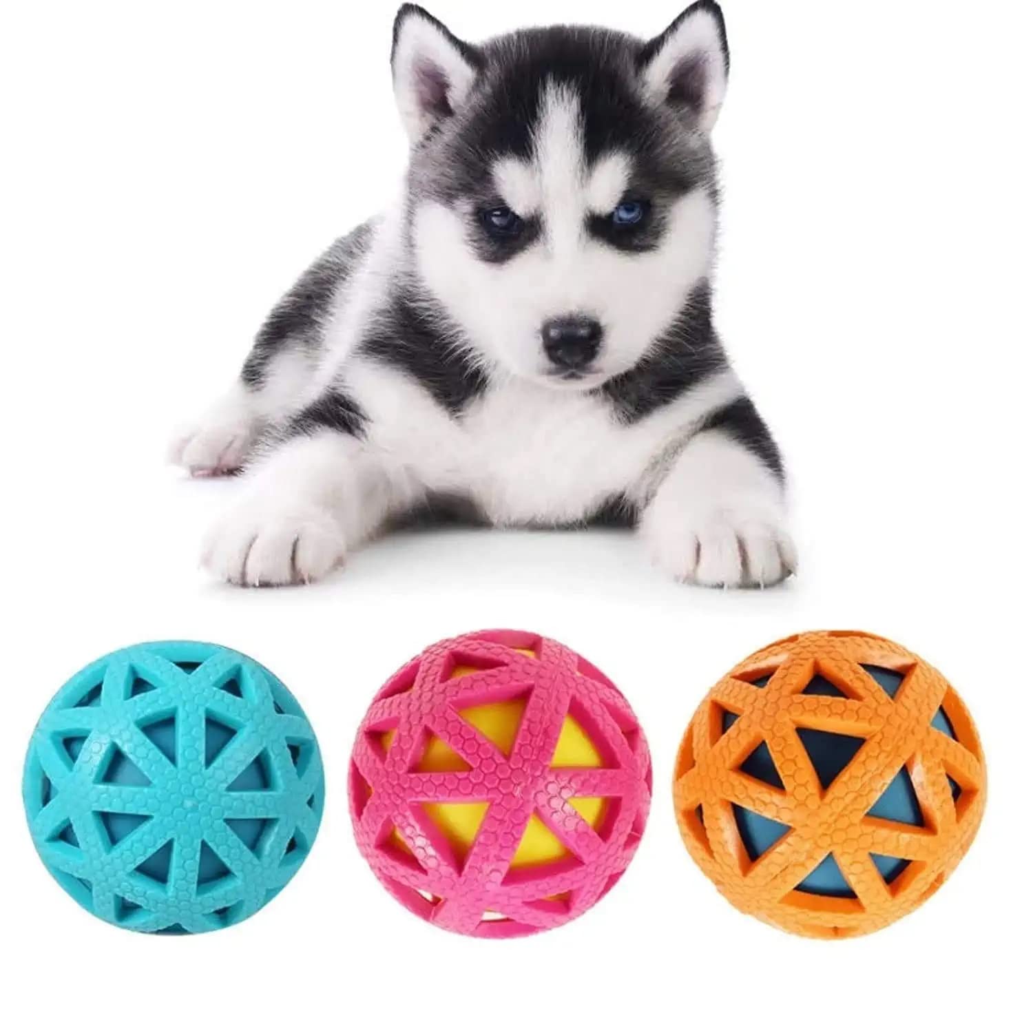 Rvpaws Rubber Squeaky Ball In Ball Triangle Design, Interactive Dog Toy For Small And Medium Dogs, Multicolor  Pack Of 2