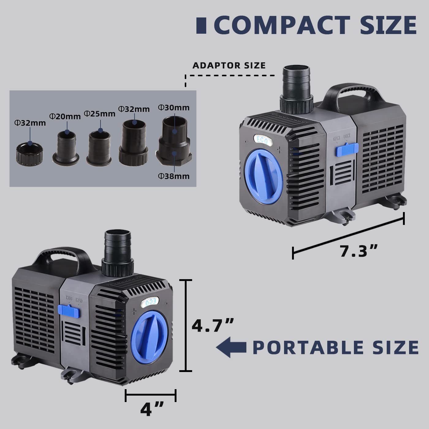 TRUPOW CTP-5800 Adjustable Frequency Submersible Pond Filter Pump, 1375GPH, Black, for Fish Tank, Fountain, Koi, Fresh/Salt Water