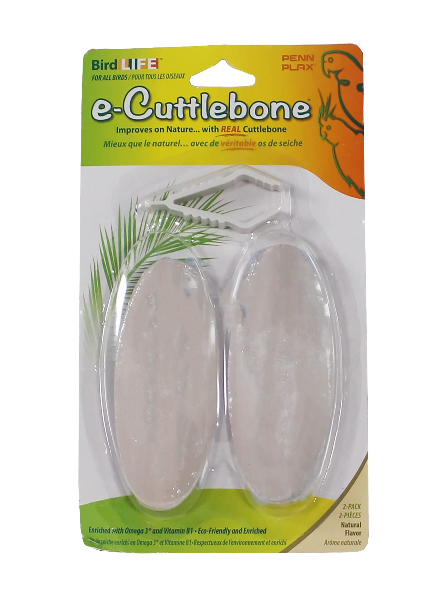 Penn-Plax Bird-Life (BA655) Natural E Cuttlebones | Enriched with Omega 3 and Vitamin B1 | Great for All Birds | 2 cuttlebone Tr