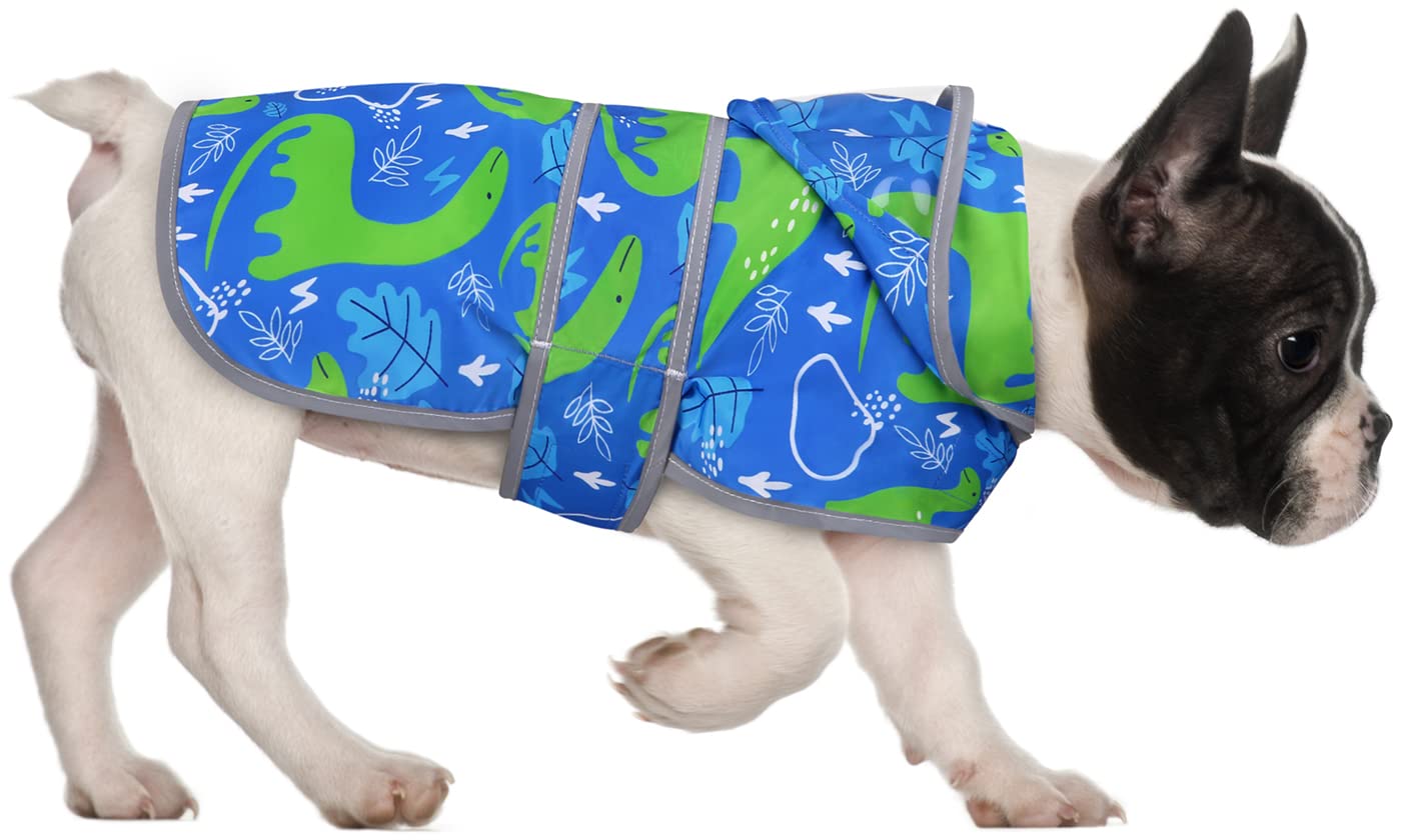 Hde Dog Raincoat With Clear Hood Rain Jacket Poncho For Small Medium Large Dogs Dinosaurs - M