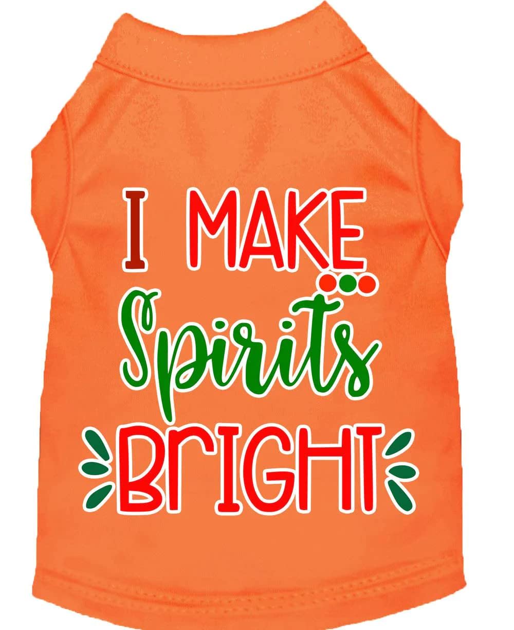 Christmas Pet Dog & Cat Shirt Screen Printed, "I Make Spirits Bright" Orange LG (10-14 lbs.)