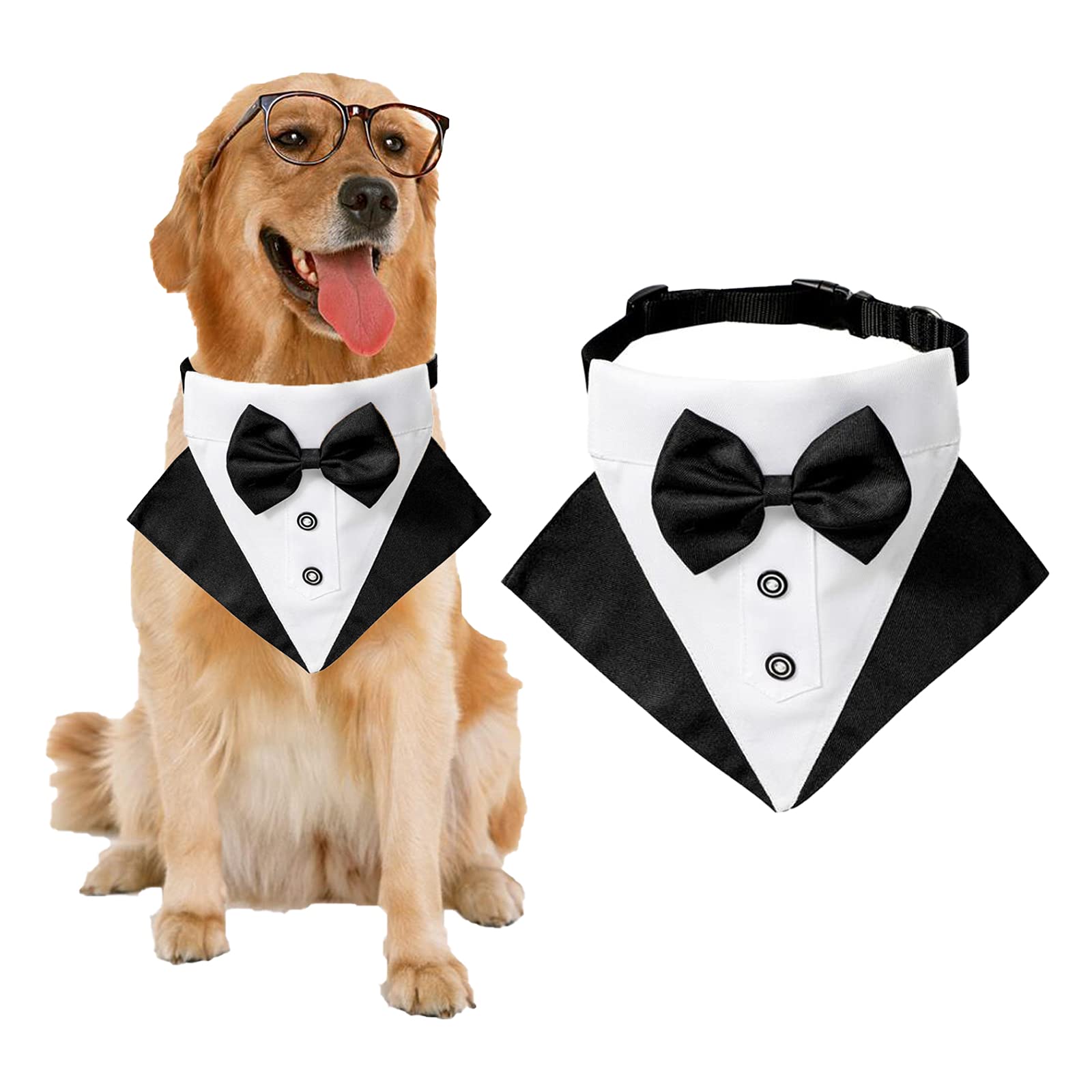 Ismarten Formal Dog Tuxedo Bandana Collar With Bow Tie, Black, S