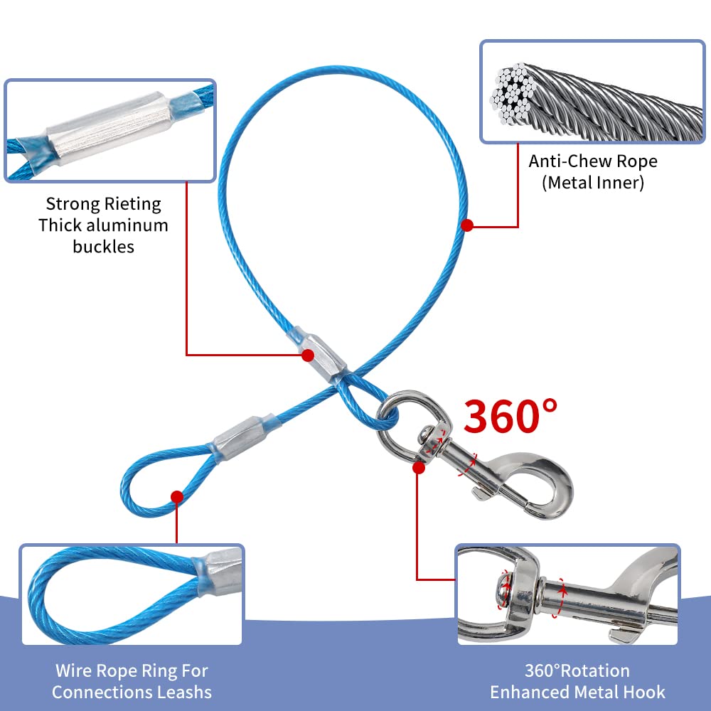 Chew Proof Dog Leash Extension, Support Add To Any Leash (Blue+Red, 24 Inch/60Cm)