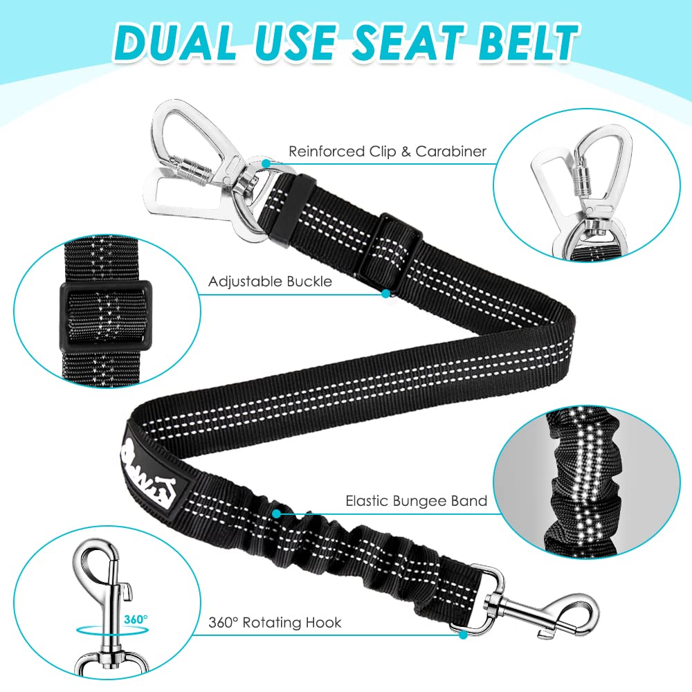 Slowton Dog Car Harness Seat Belt Set, Dog Vest Harness Adjustable Mesh Breathable & Vehicle Safety Seatbelt Tether With Elastic Bungee For Small Medium Large Pets (Light Blue, L)