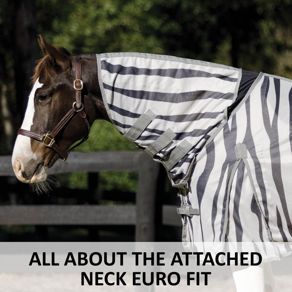 Schneiders Zebra Horse Fly Sheets | Striking Zebra Pattern Fly Deterrent & UV Protection | Attached Neck Euro Bellyband | Size 8