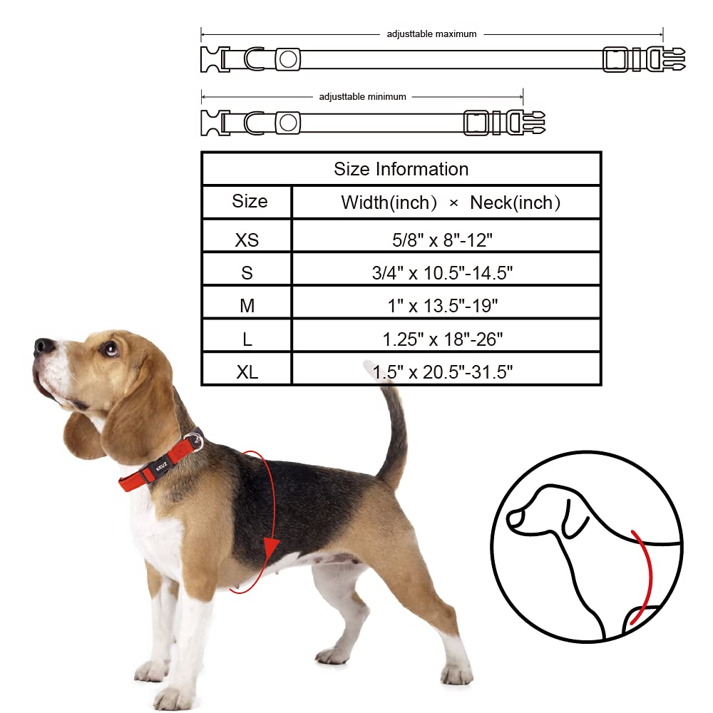 Kruz Pet Kza102-14S Mesh Dog Collar For Small, Medium, Large Dogs, Adjustable Neck Collar, Soft, Lightweight, Breathable, Comfort Fit - Red - Small