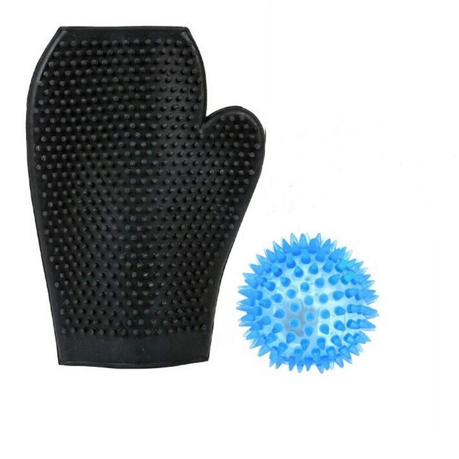 Pet Needs Silicone Pet Grooming Mitt And Spiky Massage Ball  Professional Deshedding Glove For Dogs & Cats  Gentle Fur Remover