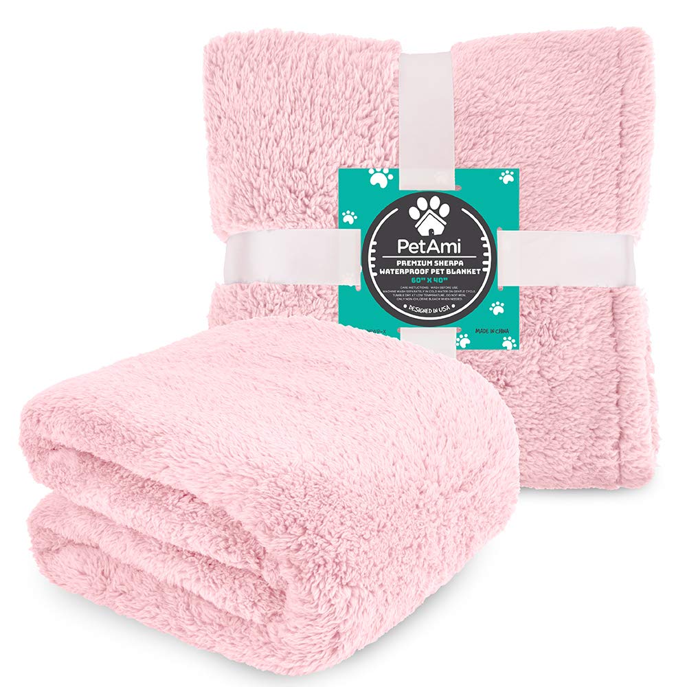 Petami Fluffy Waterproof Dog Blanket For Medium Large Dogs, Soft Warm Pet Sherpa Throw Pee Proof Couch Cover, Reversible Cat Bed Blanket Sofa Protector, Plush Washable Pad (Pink Blush, 40X60)