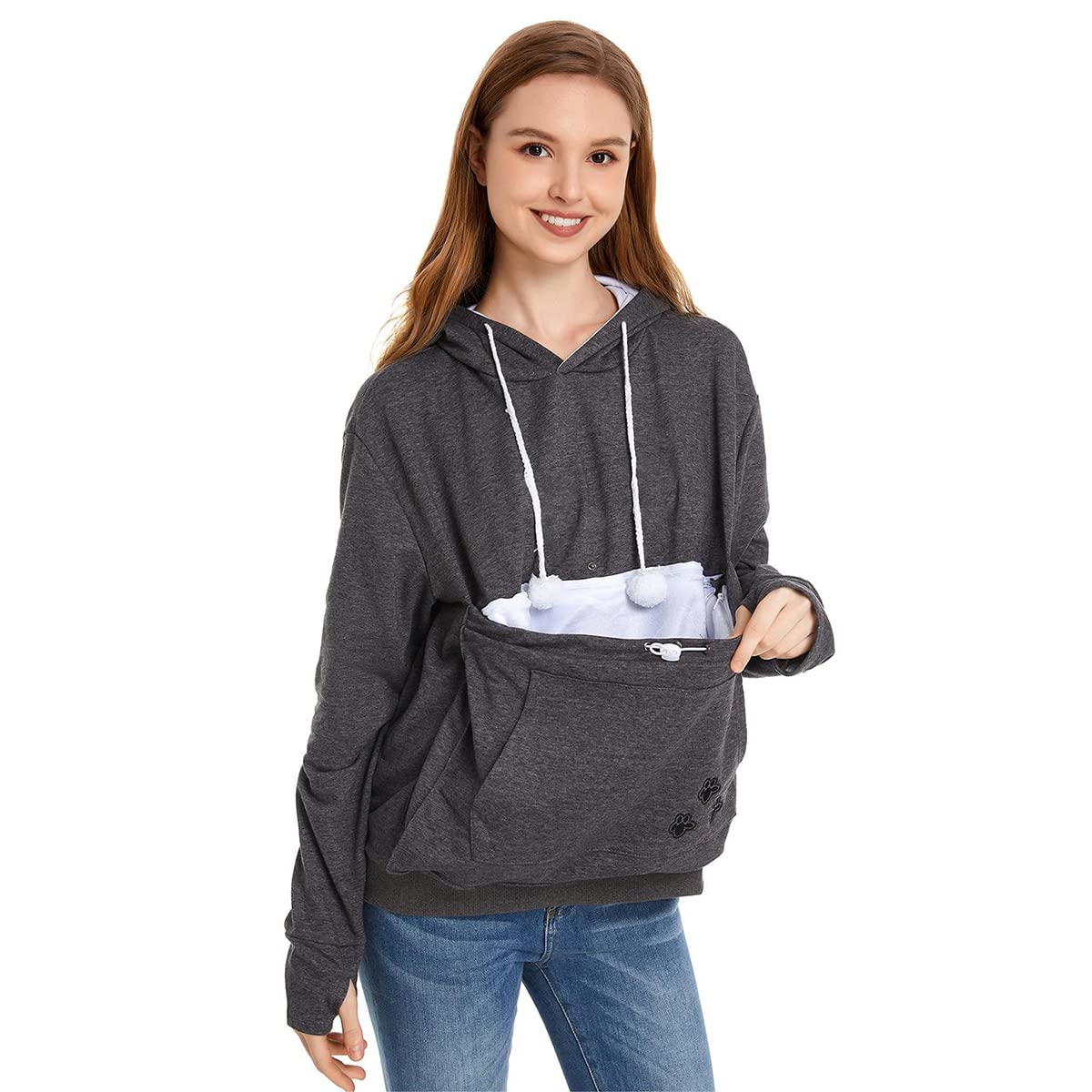 Linyuchen Cat Dog Pouch Hoodie Large Pet Pouch Sweatshirt Puppy Kitten Holder Carrier Pullover Shirt Unisex Hoodies Dark Grey