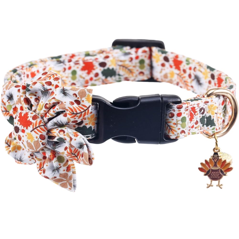 Thanksgiving Day Dog Collar Fall With Sunflower And Bell Autumn Holiday Adjustable Pet Collars For Dogs (Turkey,Large)