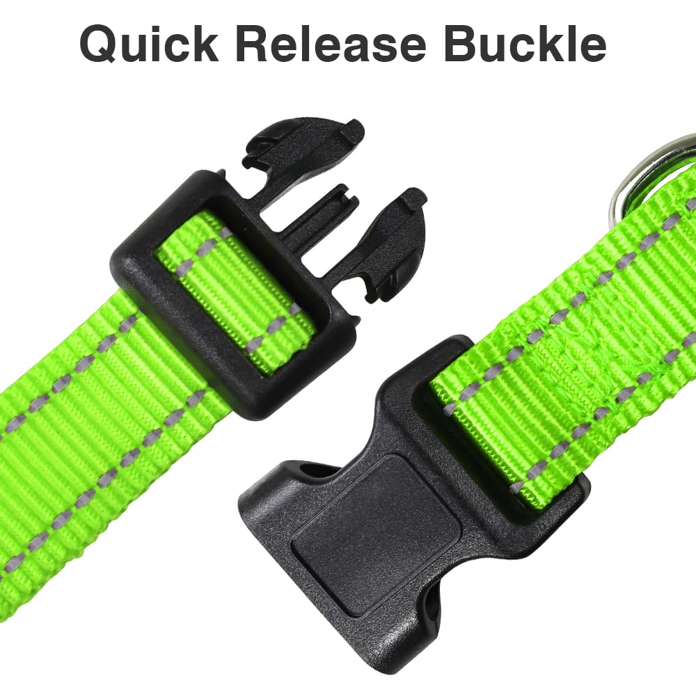 Taglory Reflective Adjustable Dog Collars For Puppy Small Medium Large Dogs, Thin Nylon Webbing And Quick Release Plastic Buckle(Green Medium)