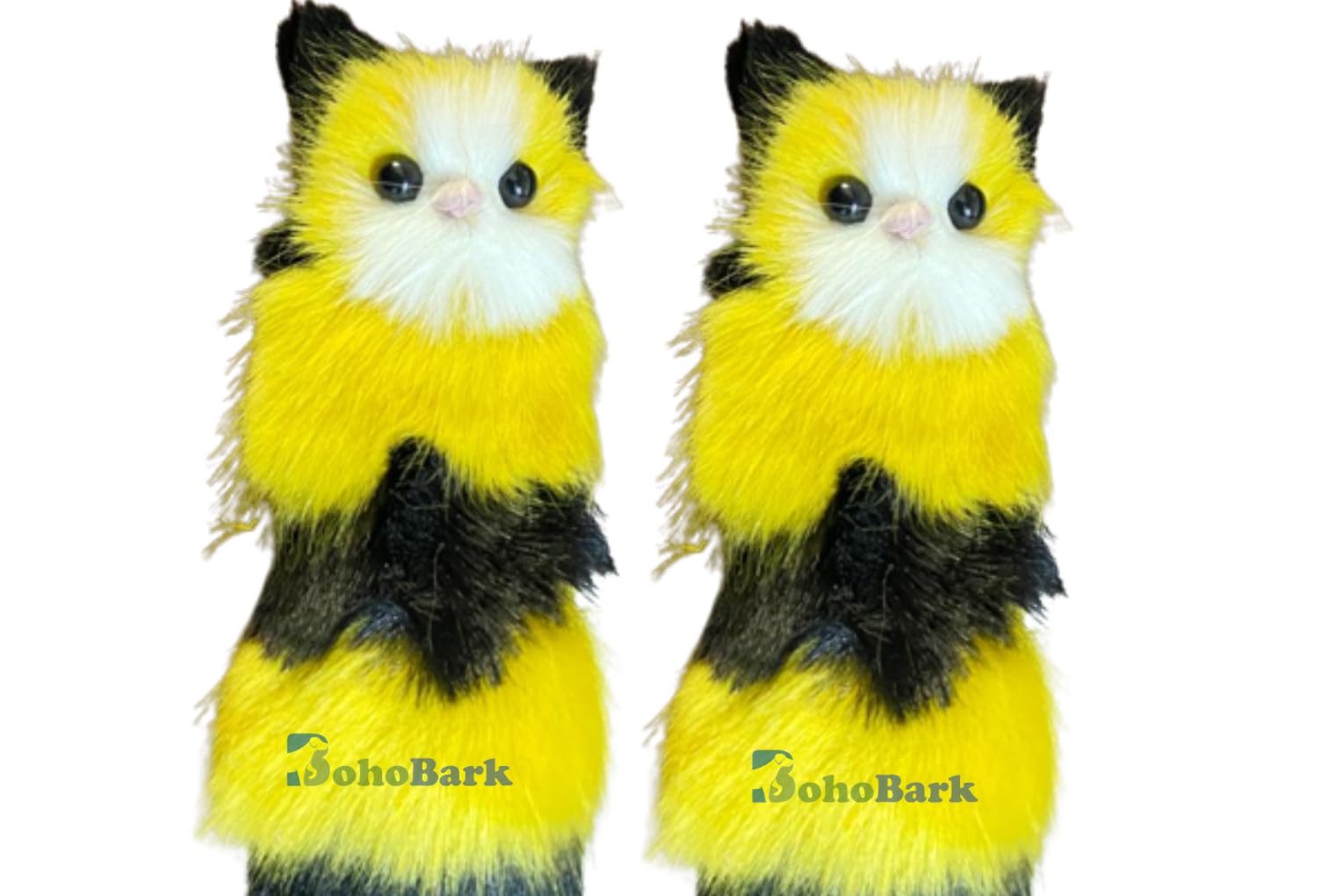 Bohobark Real Fur Squeaky Toys Kitten Face Soft Toys For Cat White Cat Toy Pack Of 02 Piece (Yellow)