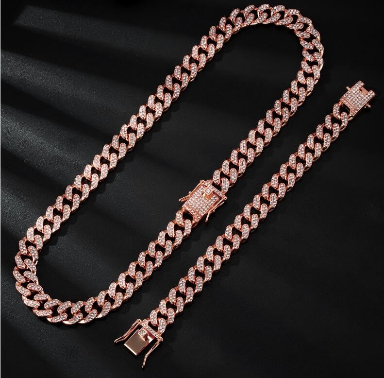 Haoyueer Dog Chain Collar Cuban Link 13Mm Wide Dog Necklace Metal Cat Crystal Collar Jewelry Accessories For Small Medium Large