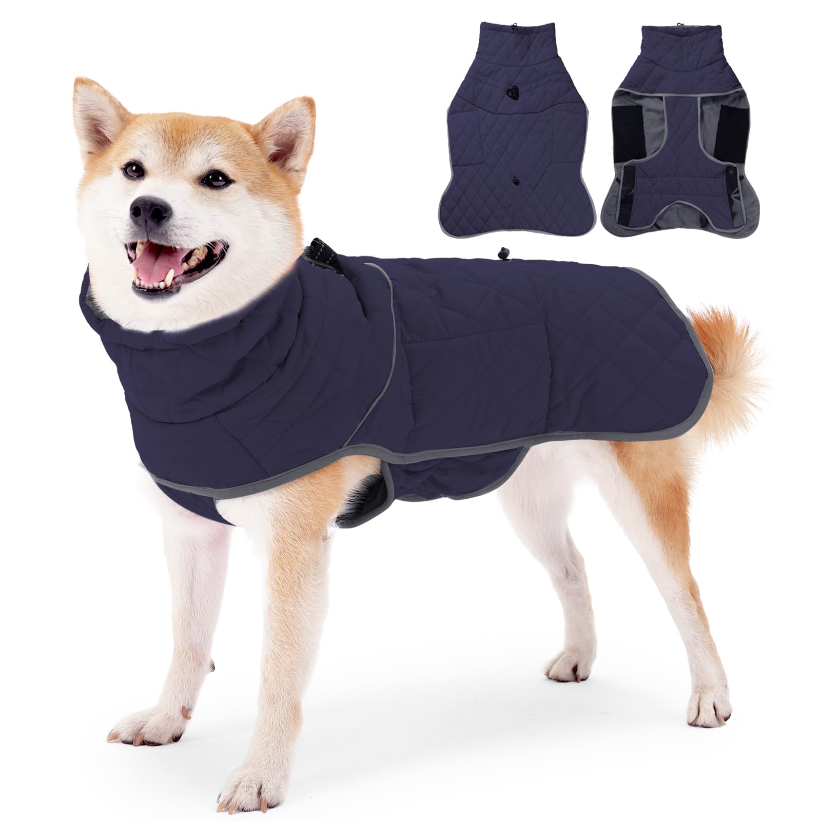 Pinellia Dog Winter Coat, Waterproof & Windproof, Reflective, Blue, S, M, L