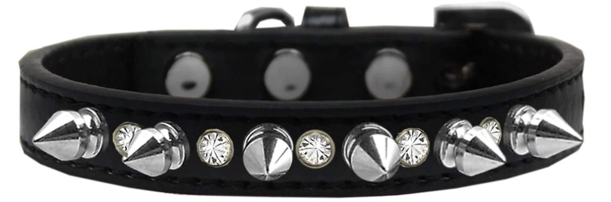 Pet and Dog Spike Collar, Clear Crystals & Silver Spikes” White 12