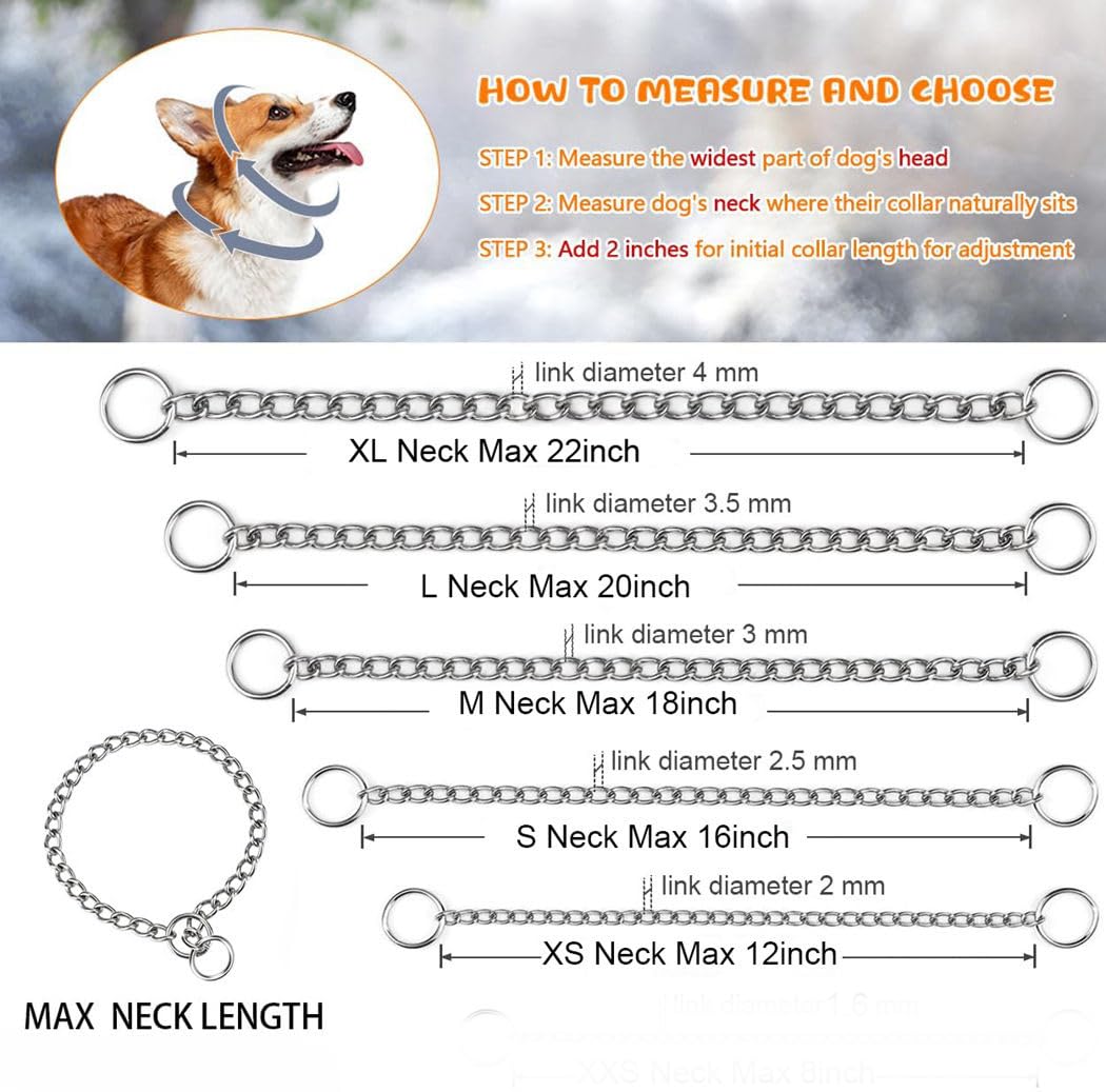 Dog Chain Collars For Medium Dogs, Slip P Metal Link Training Heavy Duty Martingale Collar For Xs Small Medium Large Breed Dogs,