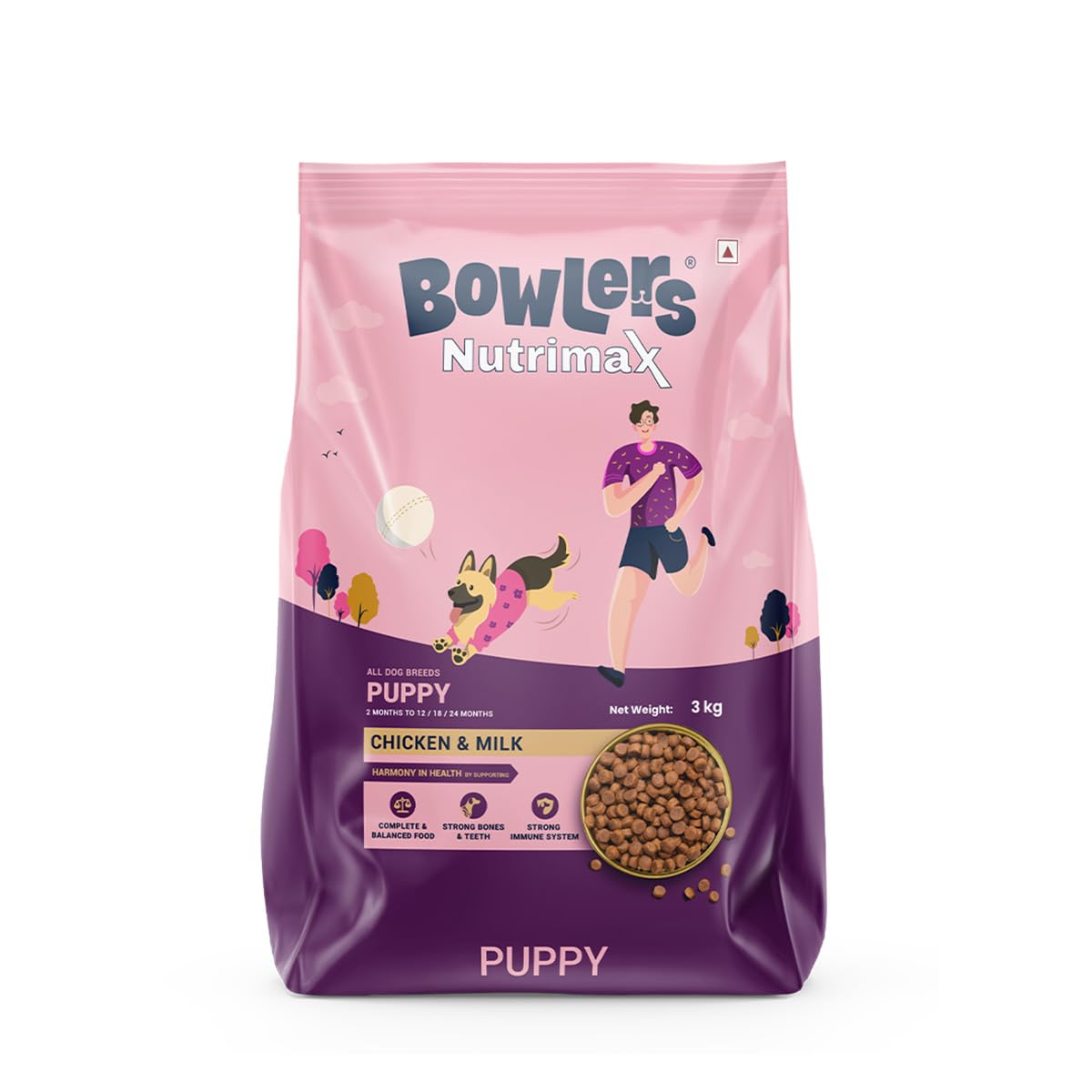 Bowlers Nutrimax Puppy Dry Dog Food | Chicken & Milk |3 Kg | Smooth Digestion & Shiny Coat | Promote Healthy Growth | Strong Bon