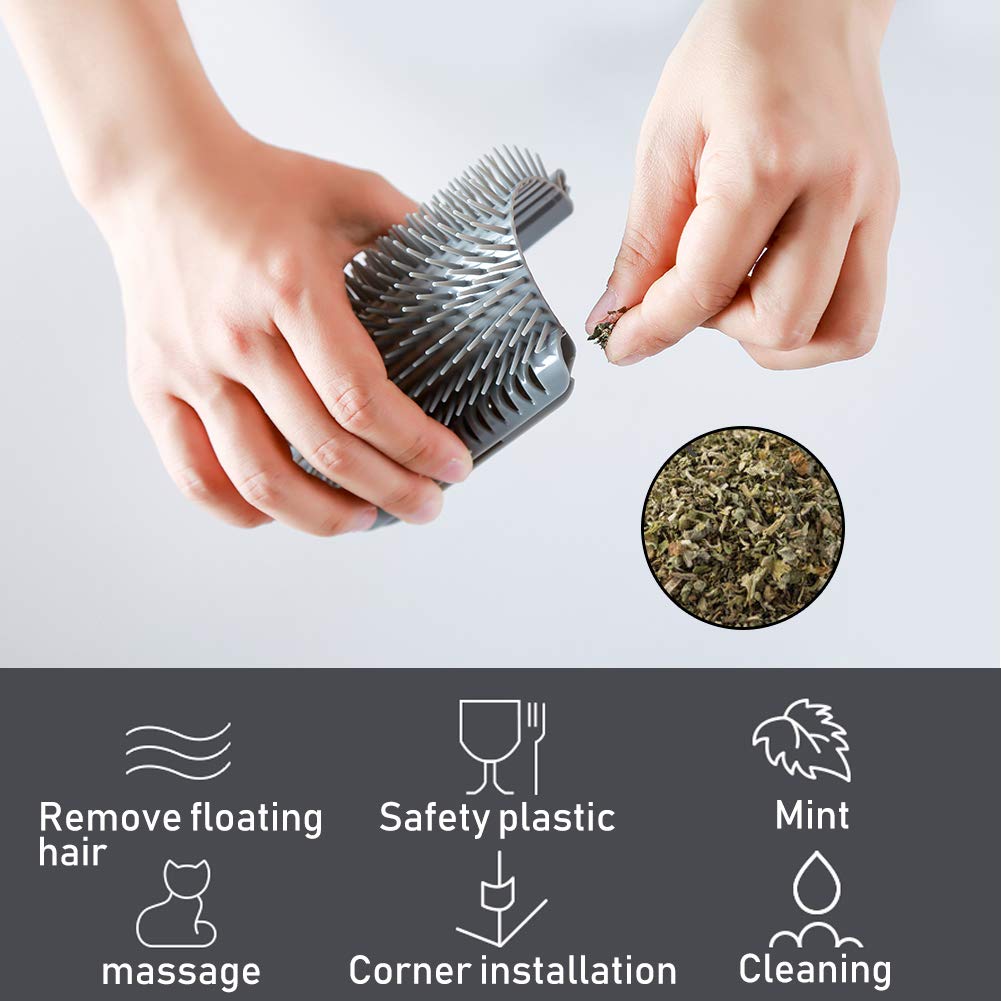Imisno Cat Self Groomer Toy Wall Corner Massage Comb Perfect Massager Brush With Catnip (4 Pcs Gray)