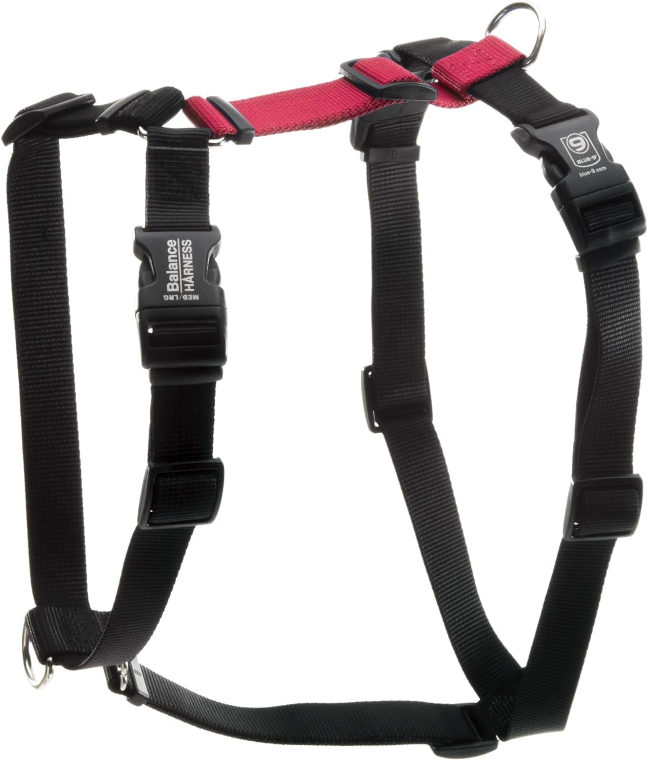 Blue-9 Buckle-Neck Balance Harness, Fully Customizable Fit No-Pull Harness, Ideal For Dog Training And Obedience, Made In The Usa, Red, Medium/Large