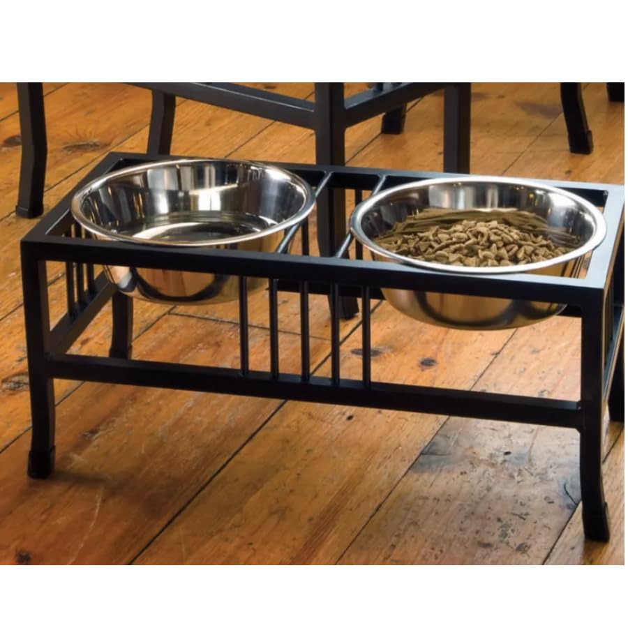 Dog Trust Elevated Dog Bowls Medium Sized Dog, Wood Raised Dog Bowl Stand With 2 Stainless Steel Dog Food Bowls, NonSlip Dog Fe
