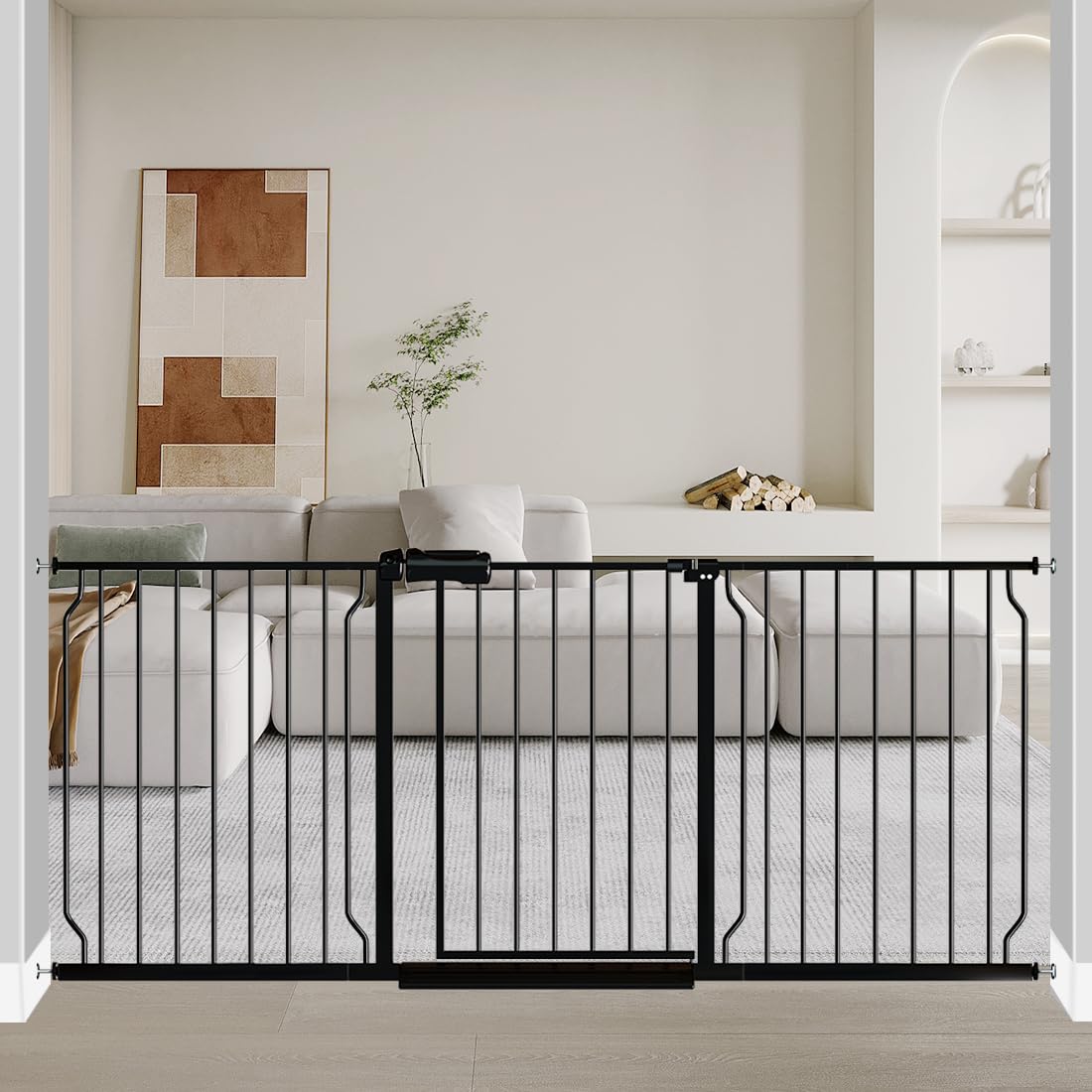 Fairy Baby Extra Wide Baby Gate Black 67-71.5 Inch Wide, Walk Through Pressure Mounted No Drill for Doorways, Long and Large Ten