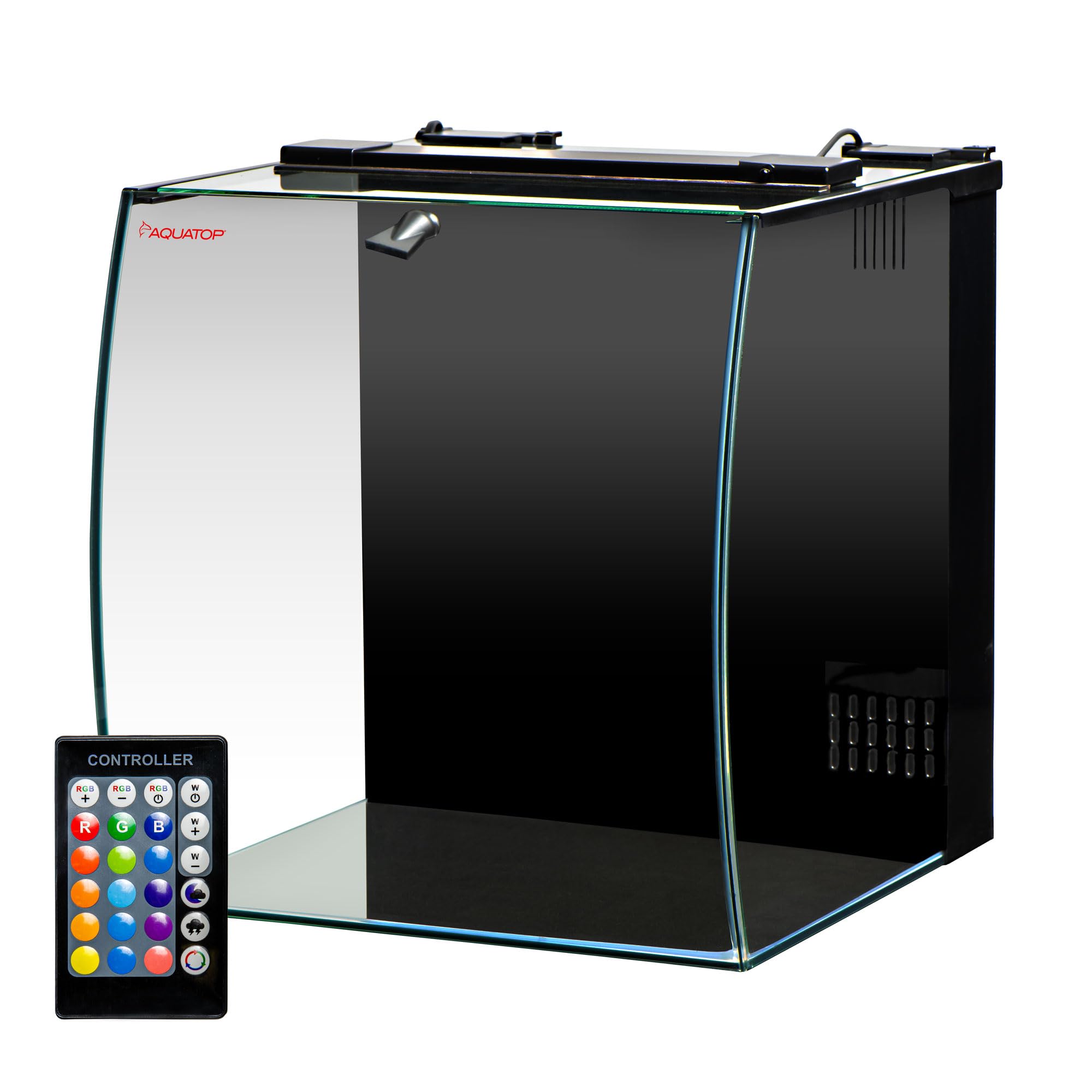 Aquatop 8.6 Gallon Bow Front Glass Aquarium Kit With Filter And Led Lighting - All In One Desktop Fish Tank, Ideal For Freshwate